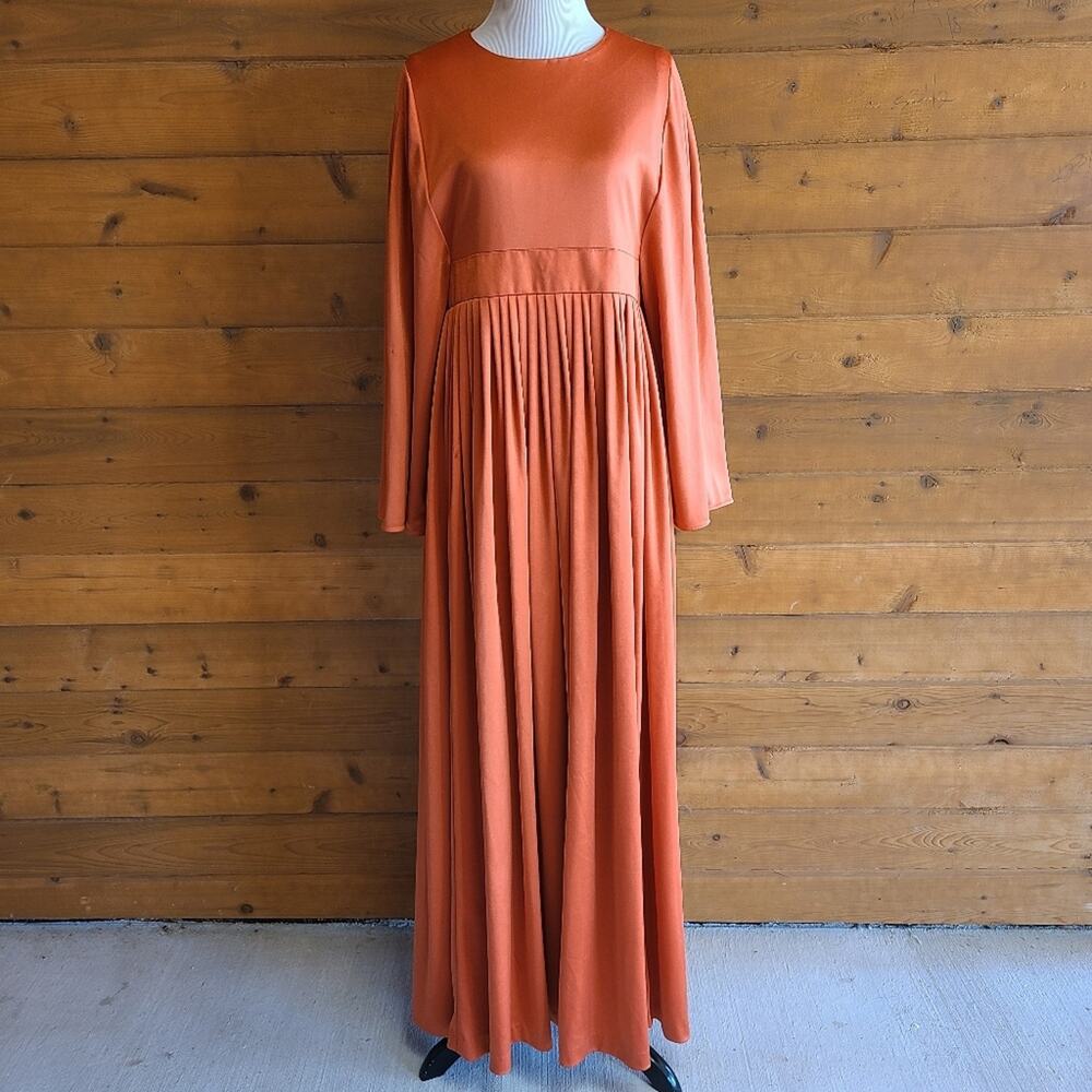 Vintage Dress Rust Maxi 70's Handmade Wide Sleeve Boho Fall Holiday MCM Prairie - Picture 1 of 6